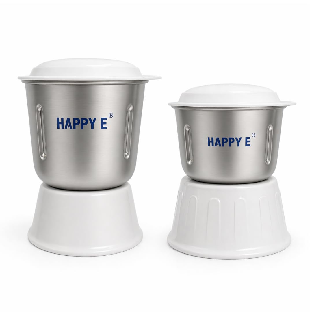 HAPPY E® Combo Chutney & Grinder Jar compatible with Havells Rigo Mixer Grinder, 400ml + 1000ml, 304 Food Grade Stainless Steel, Sharp SS Blades-image-26