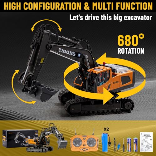 Ferngesteuertes Baggerspielzeug für Kinder, RC-Bagger mit Metallschaufel, wiederaufladbare Baufahrzeuge, Hydraulikbagger 680° drehbar, Baggerspielzeug für Jungen ab 6 Jahren, 100 Minuten/Licht/Sound
