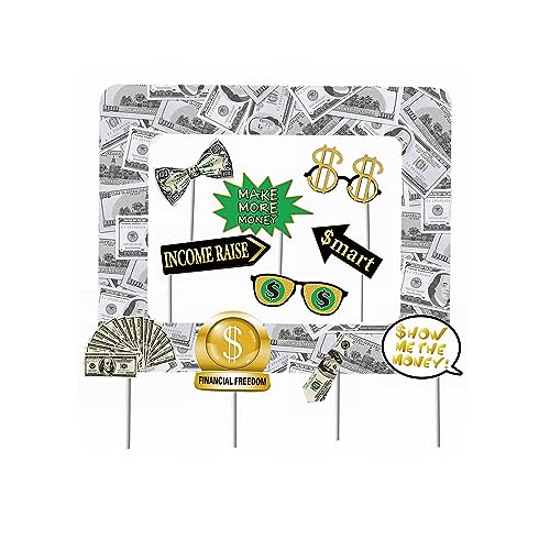 Money Party Inflatable Photo Booth Selfie Frame & Photo Props Set Giant Bill Dollar Party Blow Up Picture Frame for Birthdays Casino Weddings Bachelorette Retirement Graduations Party Decor