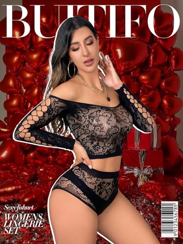 Buitifo Womens Lingerie Set Fishnet BabyDoll Bodysuit Two Piece Nightwear3