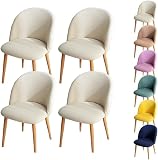 OXFUZZ Funda para Silla de Comedor con Respaldo Curvo Funda para Silla Redonda A Cuadros Funda Protectora para Taburete Redondo Funda Protectora para Silla de Comedor Color Crema 4 Piezas