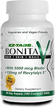 Essential Source Bonita V EZ-TABS Hair, Skin & Nails Vitamins, 180 Count | 5000 Mcg Biotin, 20 Active Ingredients, Revytalyz 5 Collagen Support Blend, Easy-Swallow Vegan Tablets, For Women & Men