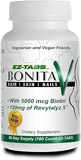 Essential Source Bonita V Vegan Hair Nails and Skin Vitamins for Women - 20 Active Ingredients Including Biotin - Stronger Nails, Healthy Skin, Hair Growth - 180 EZ-TAB Veggie Tablets