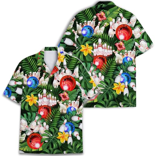 Camisetas havaianas engraçadas masculinas Palm Beach Camisas tropicais de férias O3, Boliche tropica