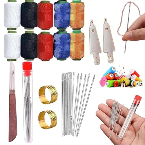 JOYOLA Juego de 41 herramientas de costura, agujas de coser de acero inoxidable con kit de hilos, accesorios de costura portátiles para reparaciones