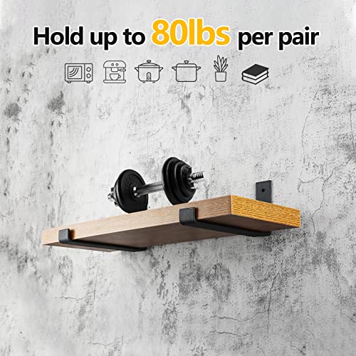 4 Pack Shelf Hook Brackets, Heavy Duty 9 Inch J Shelf Bracket With Lip, Wall Mounted Iron L Shape Floating Shelving Support Brackets, Matte Black, Home Master Hardware #TOP2