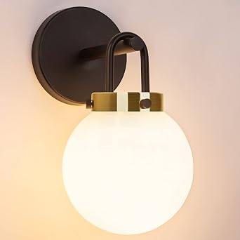 Modern Black & Gold Globe Wall Sconce, 1 Pack, Indoor, Bedroom, Living Room, Bathroom, Hallway, E26 Socket, 60W, LED, Eye-Caring Shade, Up & Down Light, Easy Install, MB28001