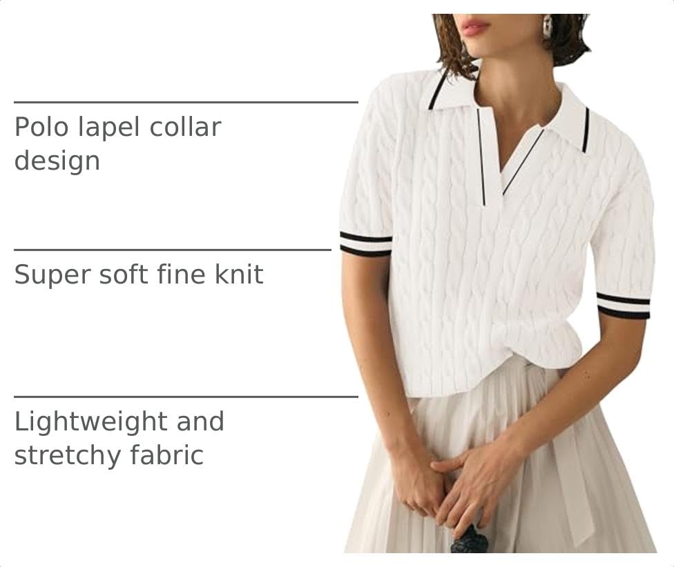 Image of Micoson Womens Short Sleeve Sweater Tops Lapel V Neck Polo Shirts 2026