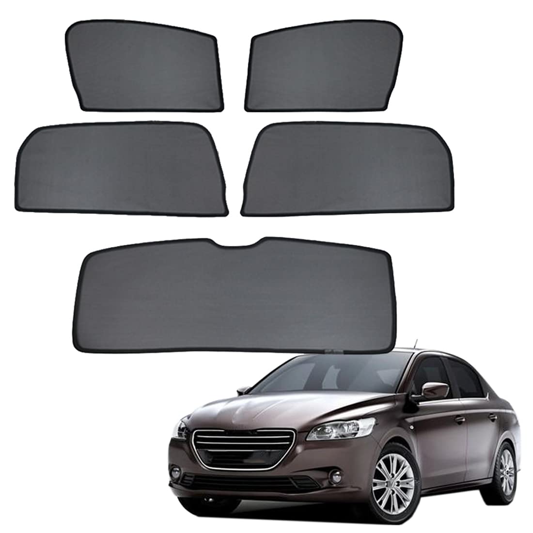 Parasol Coche Ventana Lateral Infantil para 301 2013-2017 Parasol Ventana Cortinas Magnética Protección UV Solar para Bebé y Mascotas Negro,5PCS