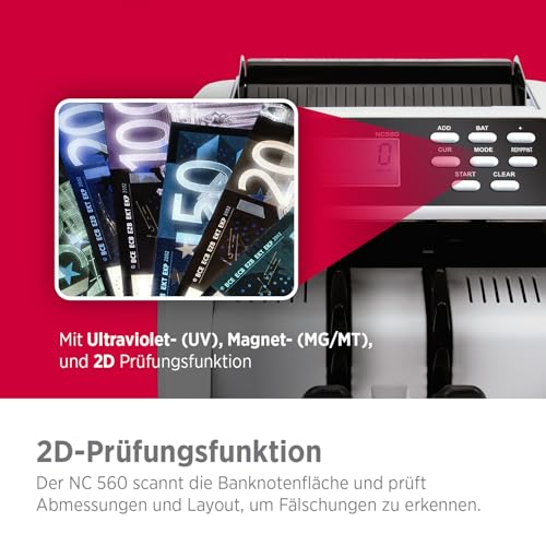Olympia NC 560 Geldzählmaschine für Scheine | Gemischtwertzähler für unsortierte Banknoten | Banknotenzähler mit Falschgeld Prüfer | LCD Display | Geldscheinprüfgerät | 1000 Noten/Min | Geldzähler