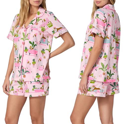 Image of Bed Head PJs Womens Matching Pajamas - Soft Organic Short Sleeve Button Down PJ Shirt & Shorts Set - Sleepwear & Loungewear