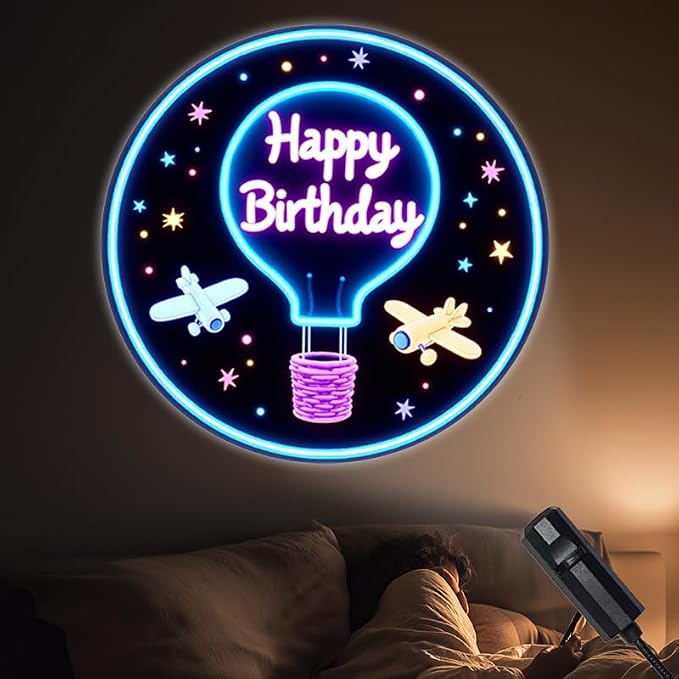 Portable Projector Lamp USB Powered with Airplanes Stars and Balloon Shaped Design for Happy Birthday Party Ambiance