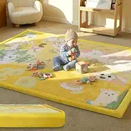1.5" Thick Educational Extra Large Baby Floor Play Mat 79x158, Flannel Padded Memory Foam Kids Mat, Non-Slip Plush Playmat for Nursery Playroom Classroom ((Dog)
