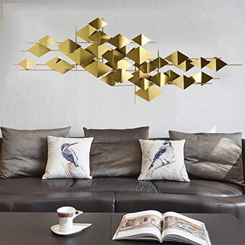 WJQQ Metal Geometrische Wanddekoration, Kreative Wandskulptur Metallwandkunst, 3D-Dekoration für Wohnzimmer und Büro, Golden120*50CM Cover