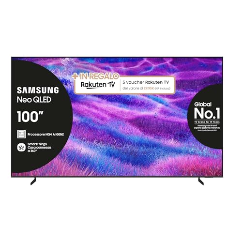 Samsung NeoQLED 4K Vision AI Smart TV 100'' QE100QN80FAUXZT Mini LED, NQ4 AI Gen2 Processor, 4K Upscaling,Dolby Atmos, Tecnologia Quantum Matrix Core, PACCHETTO INTRATTENIMENTO, 2025