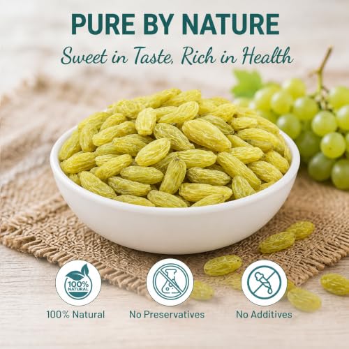 Image of PRP Rudraksh Premium Seedless Green Raisins 500gm | Naturally Sweet Kismis | High Fiber | Rich in Antioxidants | No Preservatives | Soft & Juicy Dry Fruits | Healthy Snacks for Kids & Adults