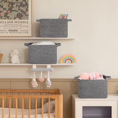 Image of OIAHOMY Storage Basket, Woven Baskets for Storage, Cotton Rope Basket for toys,Towel Baskets for Bathroom - Pack of 3, Black