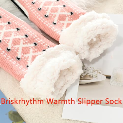 Briskrhythm Ultra-Thick Cashmere Slipper Home Socks,Brisk Rhythm Warmth Slipper Socks With Non Slip Shimmery Women (6Pairs)4