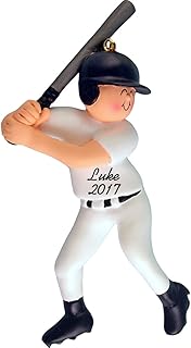 Baseball Player Personalized Christmas Ornament - at Bat - Male - Handpainted Resin - 4.5