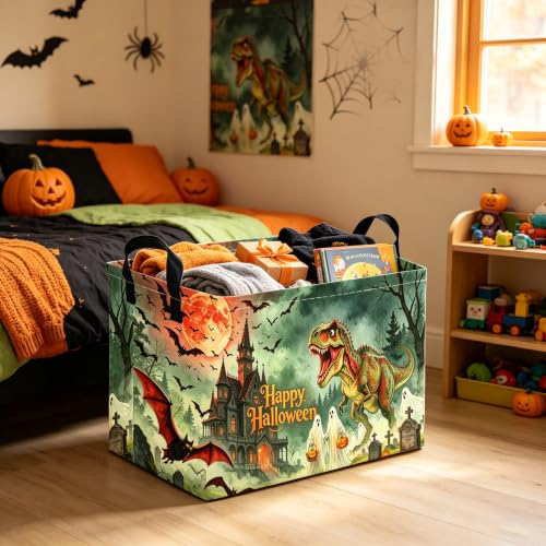 Image of Halloween Dinosaur Ghost thriller basket,Empty Halloween basket,Horror and thriller decor,Trick or Treat Box for Boys and Girls,Halloweens Party Baskets(Castle Ghost)