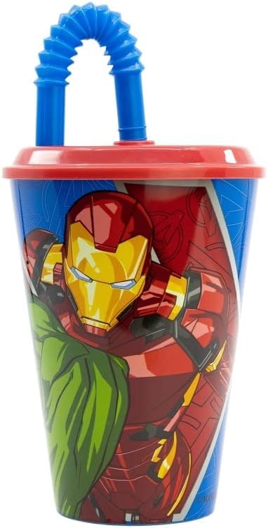 Golddunes Kids Character Sports Tumbler 430ML Drinking Re-usable Plastic Cup with Re-Usable Straw (Avengers Heraldic Army)