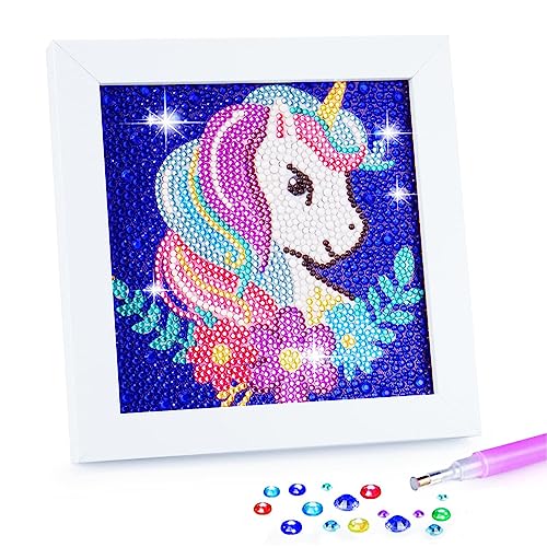 Image of PATPAT DIY 5D Diamond Painting Kit for Kids Colorful Unicorn Diamond Art Set with Frame, Resin Diamonds & Tools Creative Craft Activity, Fun Art Decoration for Children Ages 5-12