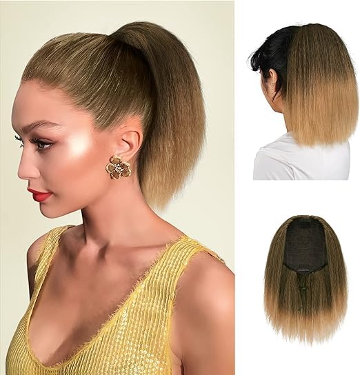 Drawstring Ponytails for Black Women,Straight Ponytail Hair Extensions 12 Inch Short Pony Tail Clip in Synthetic Ponytail Hairpiece