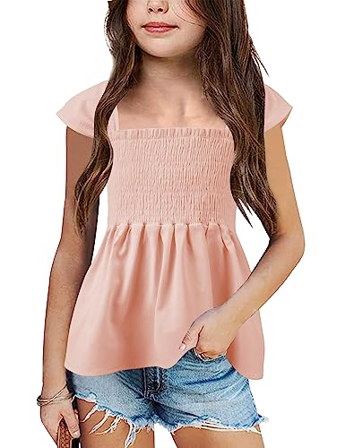 Image of Bingerlily Girls Summer Casual Tops Square Neck T Shirts Cute Smocked Top Tees