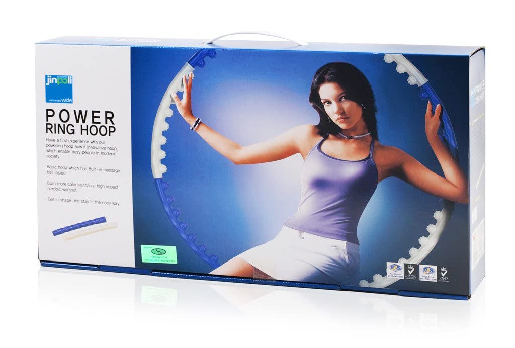 JINPOLI Opony Power Ring Hula Hoop z wypustkami do masażu, średnica 97 cm, waga 0,84 kg, 7 segmentów, kolor niebieski/biały