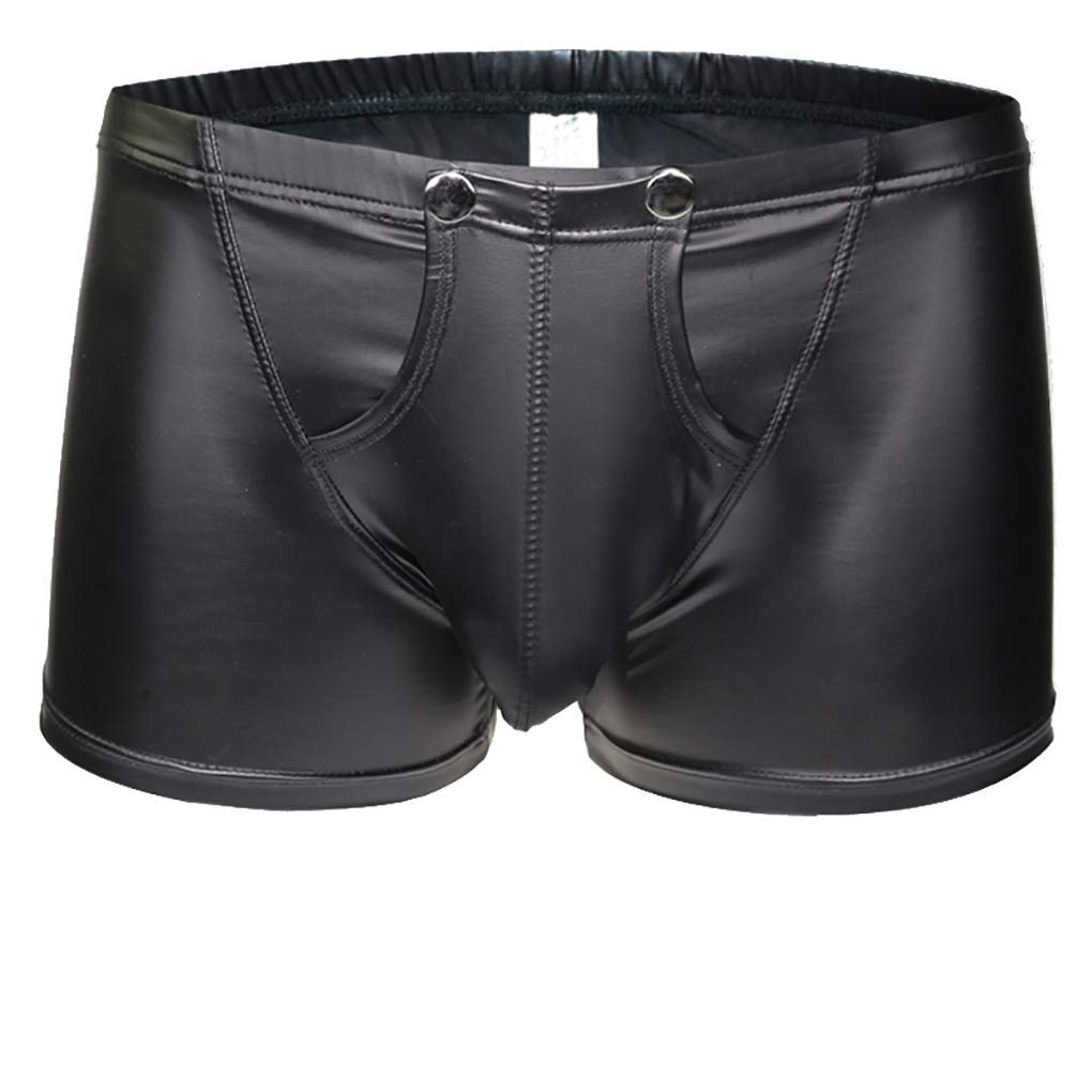 TESOON Mens Imitation Leather Underwear Sexy Boxer Briefs, Bk, XXL