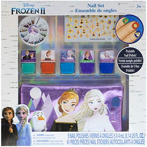 Disney Frozen 2 - Townley Girl Peel- Off Nail Polish Activity Set for Girls, Ages 3+ With 5 Nail Polish Colors, 240 Nail Gems, and Bag for Parties, Sleepovers and Makeovers