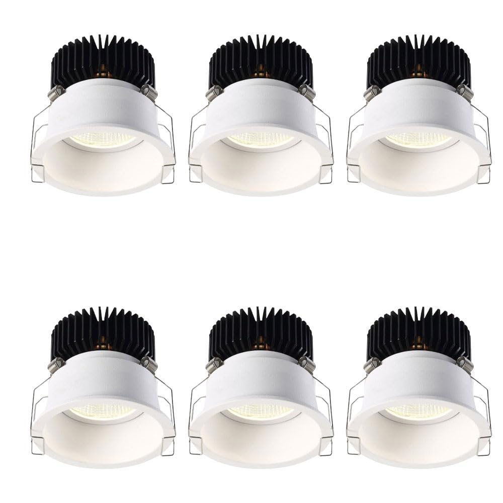 JKJZSALJ 2.5 Inch 6 Pack Trim Retrofit Led Recessed,6W,Selectable 3Cct 3000K,4000K,6000K Dimmable,30 ° Adjustable Angle Baffle Trim,Simple Retrofit Installation,White