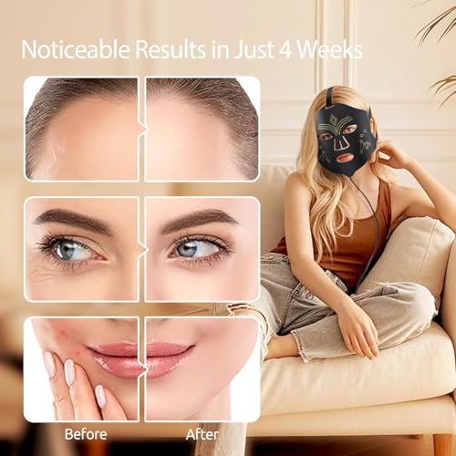 Image of Red Light Therapy for Face, LED Face Mask Light Therapy, 4 Light Modes with NIR, Red & Blue LED Light Therapy USB-C, Remote Control Portable LED Mask for Home & Travel (Black)