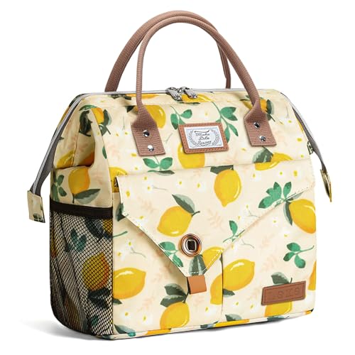 Lekesky Lunch Bags for Women Insulated Thermal Lunch Tote Bag Durable Large Lunch Box Container Drinks Holder for Adults Work College Picnic Beach Park, Lemon