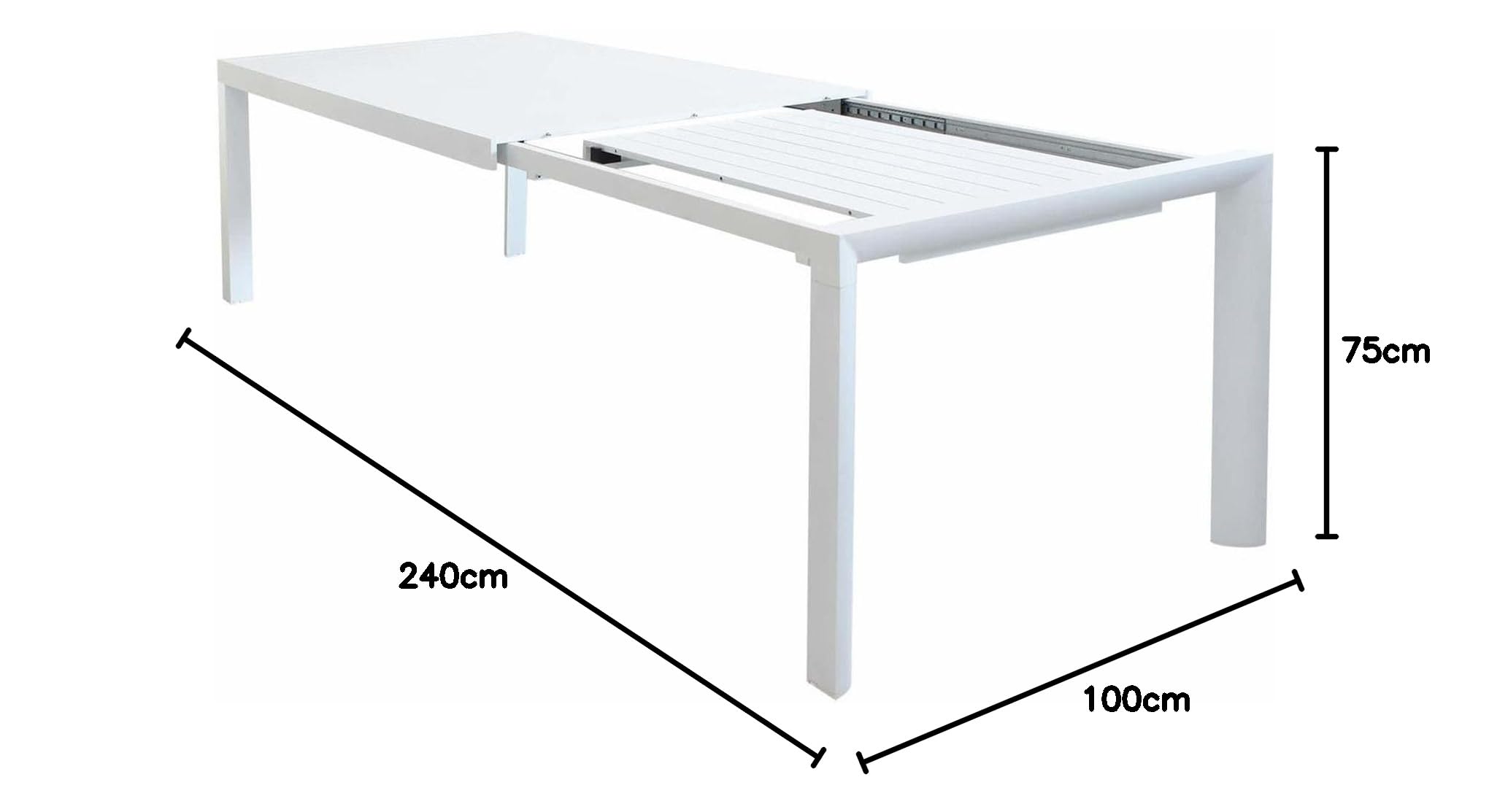 Decor Space Tavolo allungabile Sydney in alluminio Bianco telescopico per esterno (225-300 cm/Tavolo)