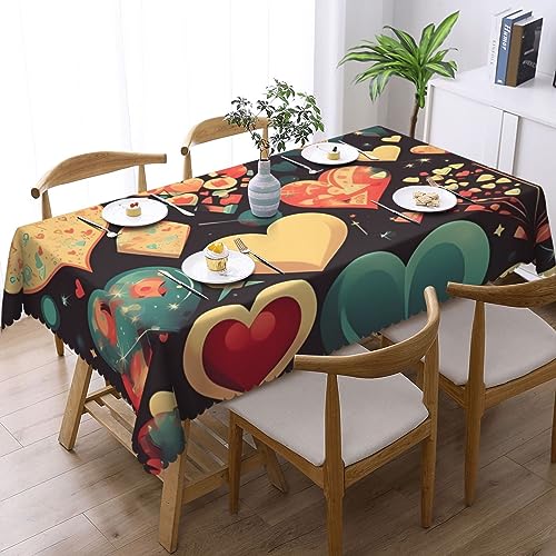 Nappe rectangulaire imperméable et anti-tache à motif cœur pour table propre - 3