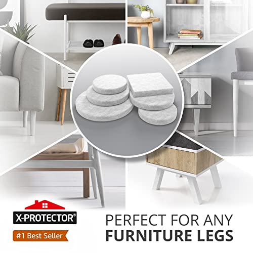Image of Furniture Pads Floor Protectors X-Protector 133 pieces, White | Felt Pads for Chair Legs - Furniture Felt Pads for Furniture Legs - Huge Quantity Floor Protection Pads