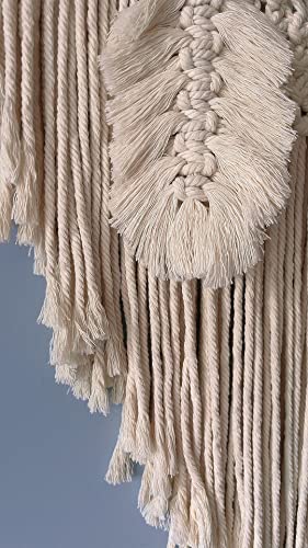 Uusiy Macrame Wall Hanging With Leaves White Boho Wall Decor Tapestry Tassels Chic Art For Living Room Farmhouse Bedroom Bohemian Hand Woven Knitted Yarn Macrame Wall Home Decor Beige #TOP5