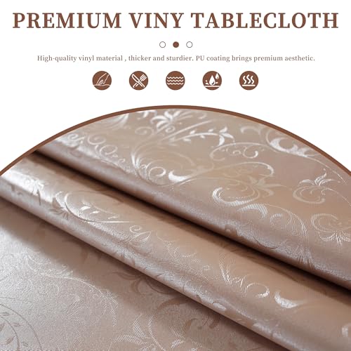 HOMOHEINI Rectangle Table Cloth, Waterproof Heavy Duty Vinyl Tablecloths, Stain-Resistant Wipeable Rectangle or Round Table Cover for Indoor and Outdoor(Tan, 54"x54") by HOMOHEINI - Used condition - Image 3