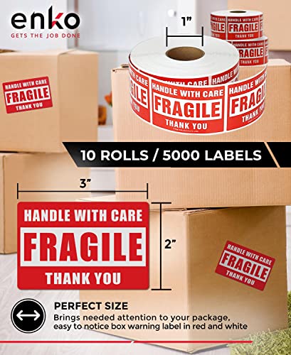 Enko - 2 X 3 Inch Fragile Stickers Handle With Care Warning Packing Shipping Label - Permanent Adhesive (10 Roll, 5000 Labels) #TOP1