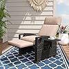 Grand patio Outdoor Recliner with Independent Adjustable Back and Footrest, Air Pump 150 Lay Flat Reclining Chair Removable Olefin Cushion Flip-Up Table Wicker Beige 1PC