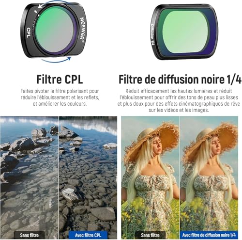 Filtre diffusion noir Osmo Pocket 3 pour eviter les reflets et images surexposees