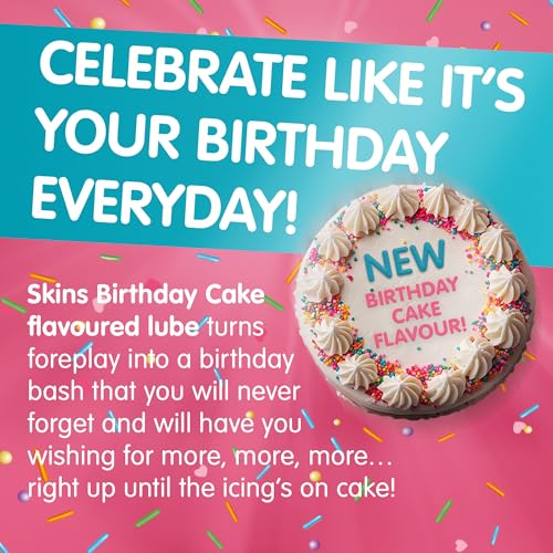Image of SKINS Birthday Cake Flavored Personal Lubricant Gel for Privacy, an Edible Sex Lube Flavored Like a Birthday Cake, Skins Sexual Lubricants for Privacy and Toys