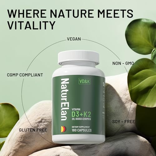 Image of Vitamin D3 K2 - 20,000 IU D3 + 200mcg K2(MK-7), 180 Capsules, Gluten Free | Supports Bone, Immune, Heart & Teeth Health, Non-GMO,Vegan, Third-Party Tested, K2 D3 Vitamin Supplement for Men & Women