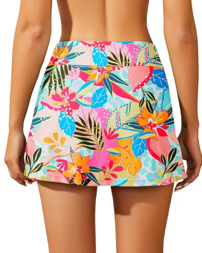 Image of Women Swim Skirt Tummy Control Swimsuit Skirt with Built-in Shorts High Waisted Split Swim Bottom (Available in Plus)