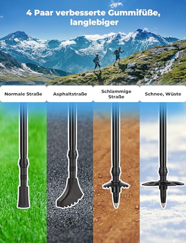 Glymnis Glymnis Wanderstöcke Trekkingstöcke Walking Stöcke 7075 Aluminium Wanderstock verstellbar 110-130cm und Klemmverschluss mit 4 Paar Gummipuffers für Trekking Wandern (Seeblau) - Designansicht 6 | Trekkingstöcke
