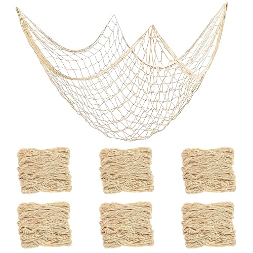 WYIPOLZI 6 Packs Decorative Fishing Net, 39 * 78 inch Nautical Themed Fishnet Decor, Natural Cotton Rope Wall Decoration for Mermaid Artistic Photo, Hawaiian Party, Coastal Birthday Party