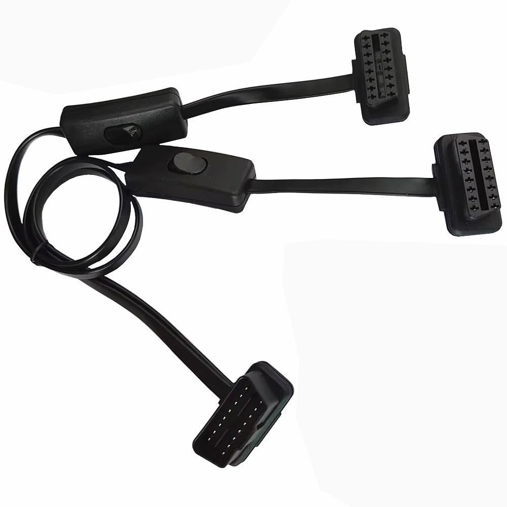 Halokny OBD2 Splitter Cable,Ultra-Thin OBDII 1 Male to 2 Female Y Splitter Connection Cord Extension Cable, 16 Pin OBD 2 Flat Wire Car Diagnostic with