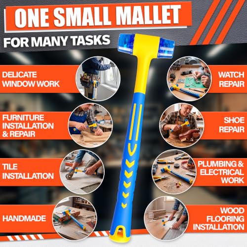 Image of Small Plastic Mallet Hammer - Double Sided 25mm Dual Plastic Heads, Lightweight 4.9 oz for Less Hand Strain - Jewelry Hammer for Crafts, Leather, Furniture Assembly, Non-Slip Rubber Grip 9.5 inch