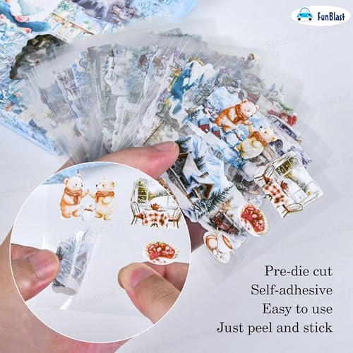 Image of FunBlast Self Adhesive 640Pcs /100 Sheets, Flowers Bloom in All Seasons Stickers, Retro Decorative Sticker's for Scrapbook, Japanese Style Sticker's for Project, Journals, Scrapbooking (Winter)
